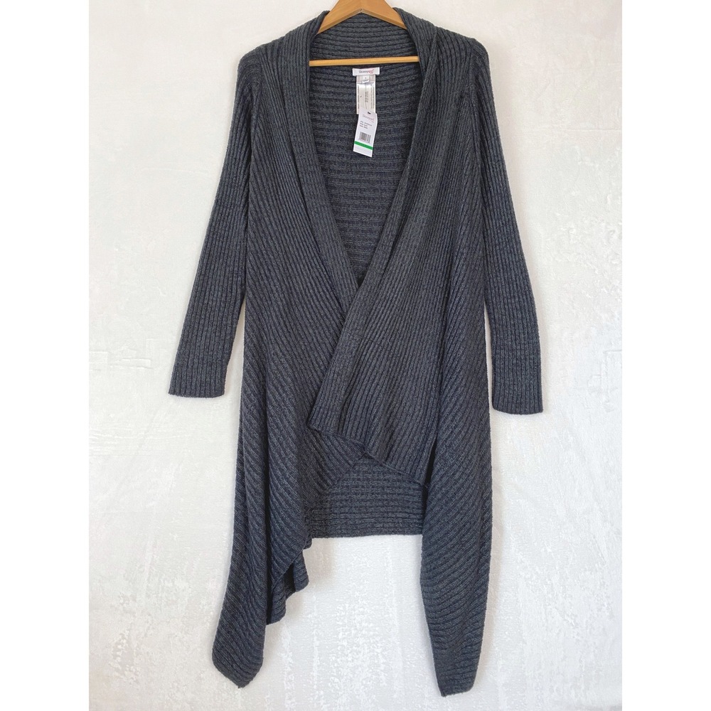 Skinnygirl Jeans Womens Charcoal Grey Cardigan‎ Sweater Waterfall Asymmetrical L